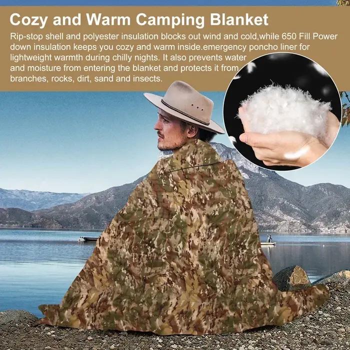 Poncho Liner CamSolomon Woobie hydrofuge, couverture matelassée pour camping tir et chasse