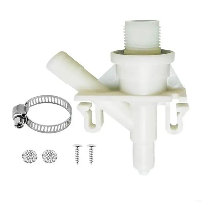 Veuve d'eau pour chasse de camping-car avec collier serrage 385311641 deux vis et deux filtres à mailles pour réparation toilettes de camping-car et remorque de voyage occasions spéciales