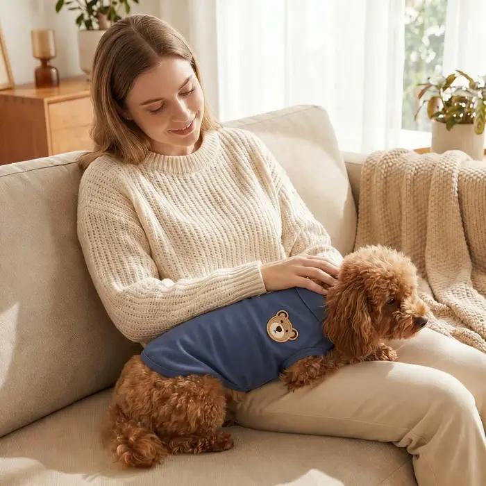 Polo pour chien brodé tête d'ours brun confortable respirant col rabattable sans manches vêtement confortable pour animaux de compagnie occasions spéciales