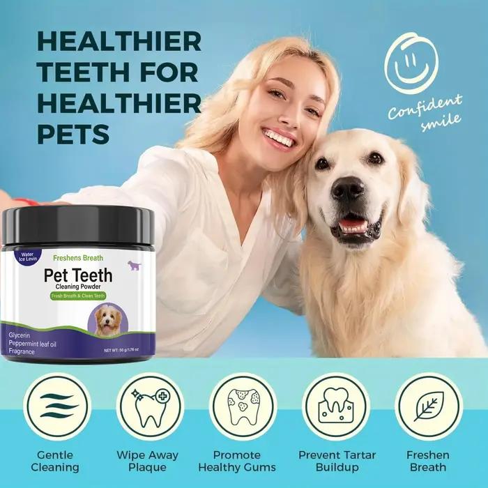 Poudre nettoyante pour dents de chien - Rafraîchit l'haleine