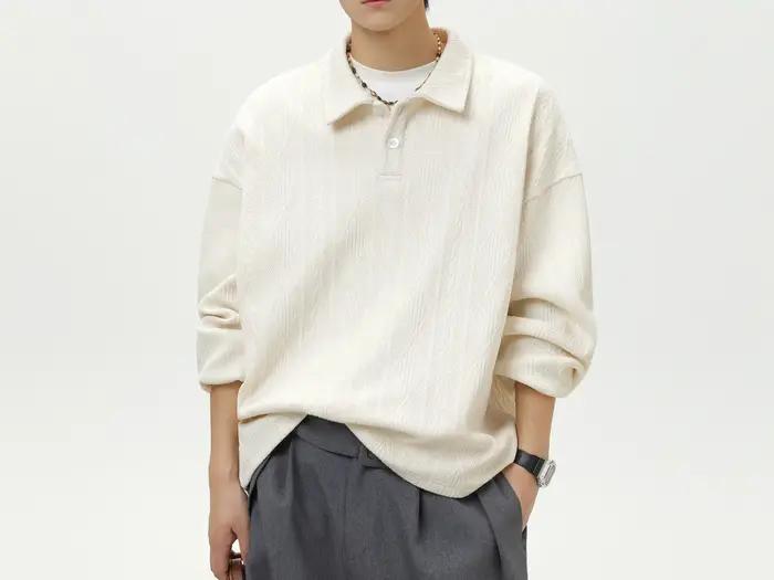 Nouveau polo homme 2026 à motif épi de blé texturé couleur unie style rétro ample et polyvalent pour hommes toutes saisons faire du shopping occasions spéciales