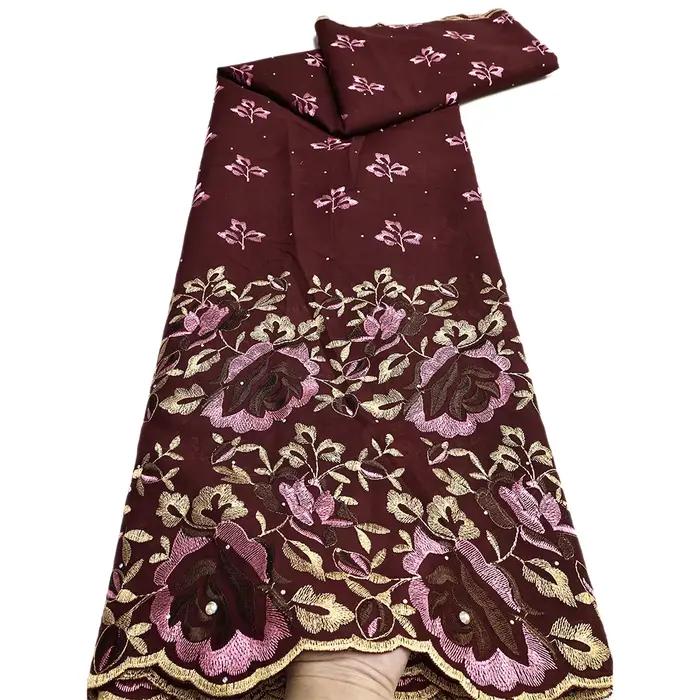 Tissu africain en dentelle de coton brodé, Voile suisse nigérian, 5Yards, couture pour robe de soiré