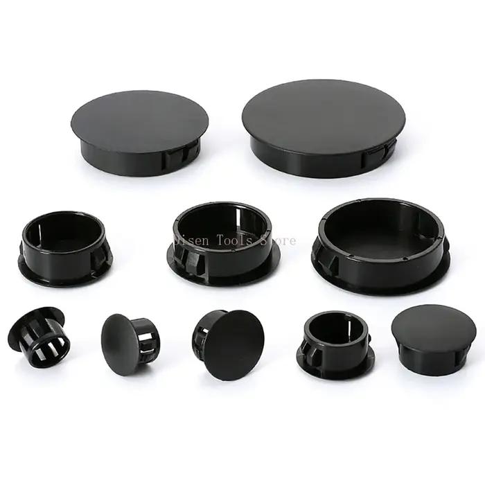 Bouchon de trou en plastique noir, diamètre 5-50mm, panneau à pression rond, bouchons de trou de ver