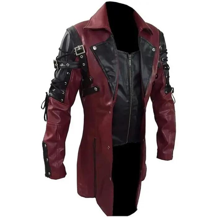 Nouveau Steampunk hommes gothique Trench manteau veste en cuir Style Punk Biker Jacke automne hiver moto