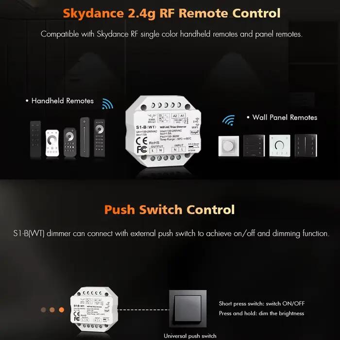 Tuya Smart Life WiFi RF AC Triac variateur LED de contrôle interrupteur poussoir 110V 220V 230V télé