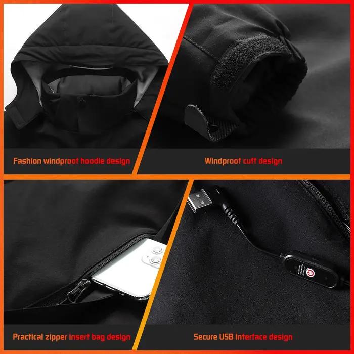Veste d'assaut à capuche chauffante USB pour homme, imperméable, chaud, moto, cyclisme, hiver, nouve