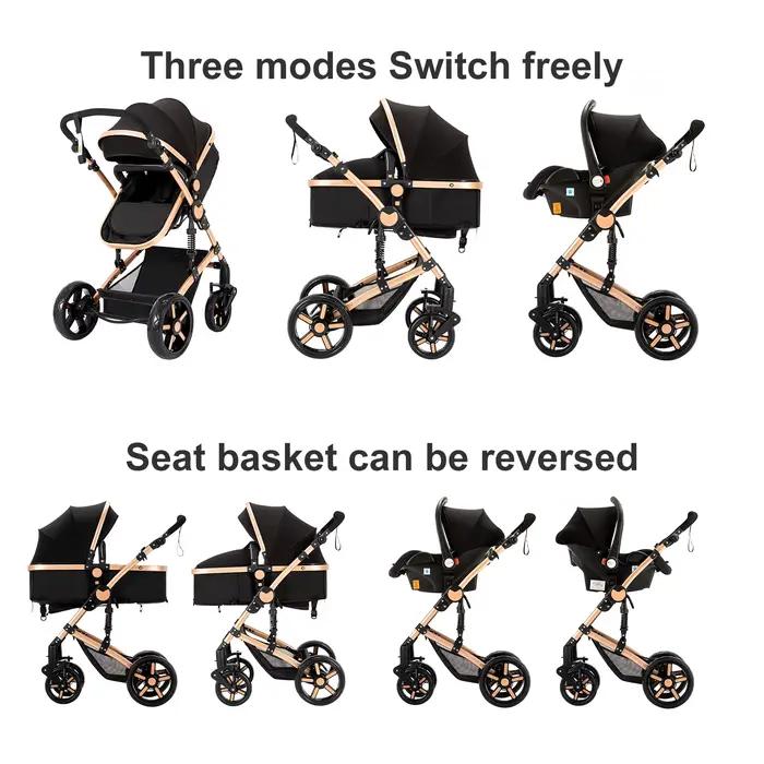 Poussette bébé 3 en 1, combos de poussette de siège auto, poussette bébé multifonctionnelle haute pa