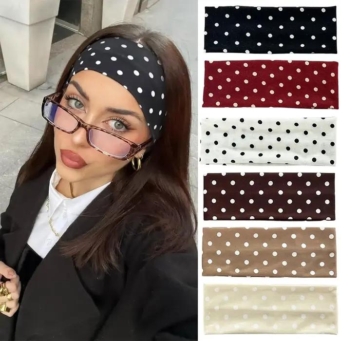 Bandeau Élastique De Yoga À Pois Bandeau De Maquillage Avec Motif De Points Pour Femmes Mode Coréen Absorbe La Sueur Pour Activités Sportives