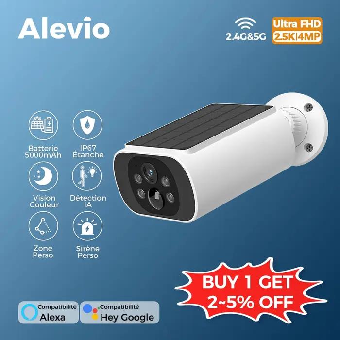 Caméra solaire extérieure ALEVIO 2.5K détection PIR IA vision nocturne couleur surveillance pour terrain de chasse