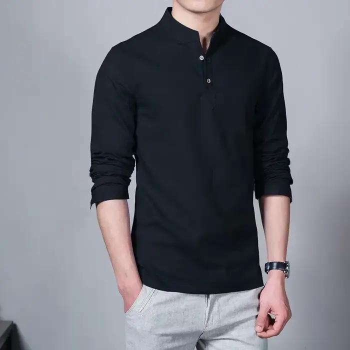 T-shirt en lin décontracté homme col mandarin respirant pour printemps été décontracté ocassions diverses