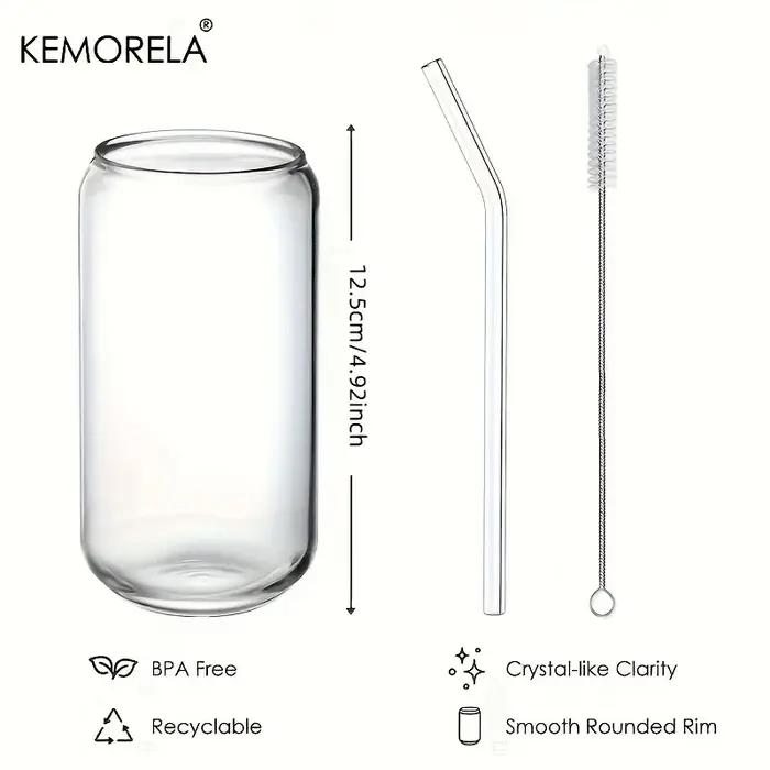 Ensemble de verres à boire en forme de canette avec paille en verre, tasse pour bière, café glacé, w