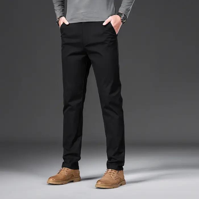 Pantalon Chino Décontracté Homme Printemps-Été 97% Coton Taille Haute Élastique Coupe Droite Business Kaki Gris
