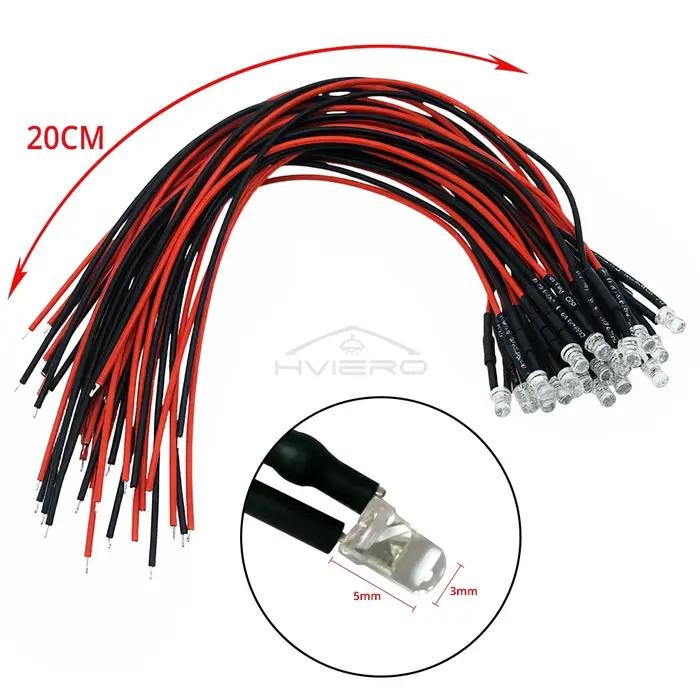 10 pièces 3mm 5mm LED ronde 12V 20cm pré-câblé blanc bleu jaune lampes à diodes bricolage panneau d'