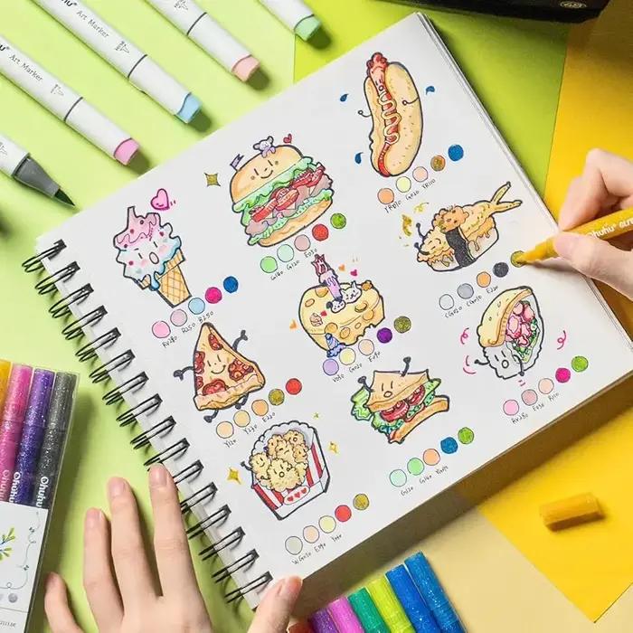 Ohuhu-Ensemble de stylos marqueurs Honolulu B, marqueurs de documents, pointes de touristes illables quotidiens, croquis, dessin, manga, fournitures scolaires