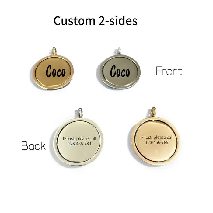 Étiquettes de chien personnalisées 3D pour animaux de compagnie - Étiquette d'identification gravée double face en acier inoxydable doré de luxe - Accessoires de collier élégants personnalisés