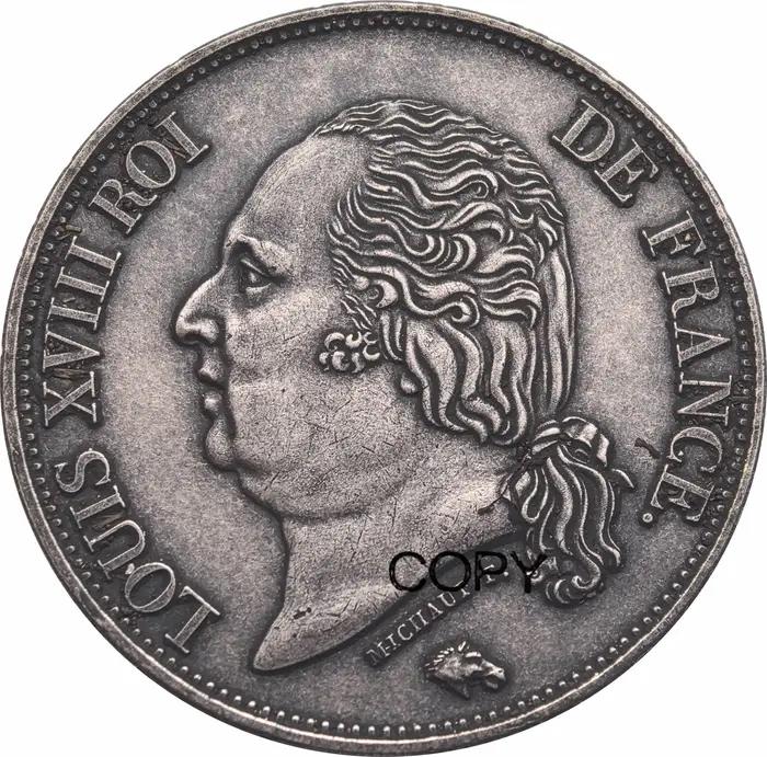 France 1818 I 5 Francs Louis XVIII tête nue pièce métal laiton plaqué argent Souvenir à collectionne