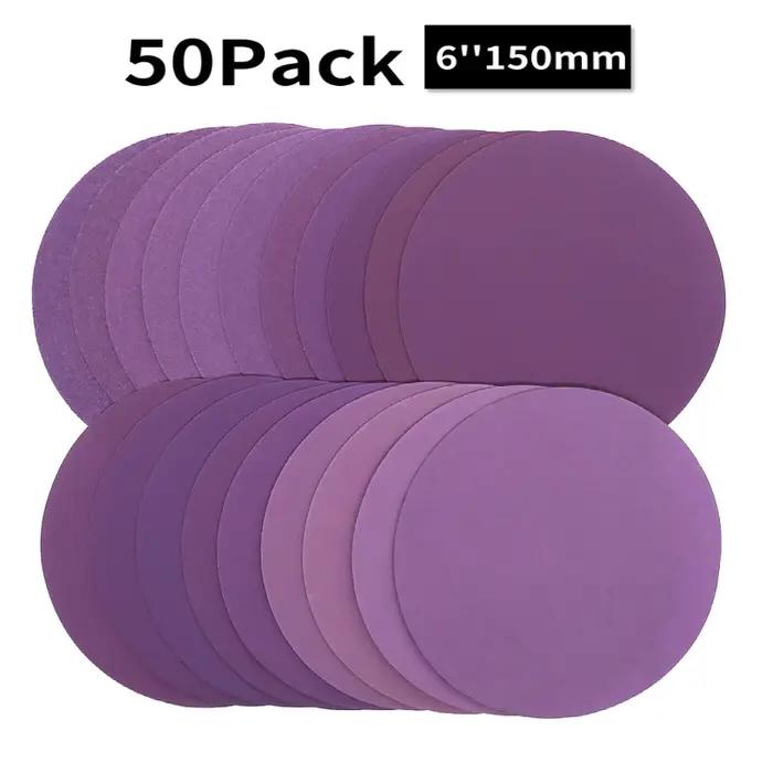 Disques de ponçage 6 pouces crochet et boucle 60-10000 grain papier de verre 150 mm pour ponceuse or