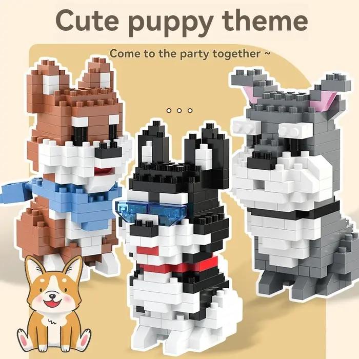 Ensemble de Micro blocs de construction créatifs, bricolage, modèles de personnages de dessins animés de chiens, jouets éducatifs pour enfants, cadeau d'anniversaire
