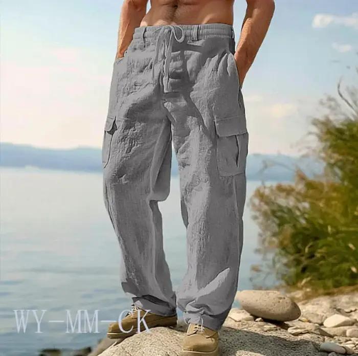 NOUVEAU Pantalon en coton et lin pour hommes européens et américains