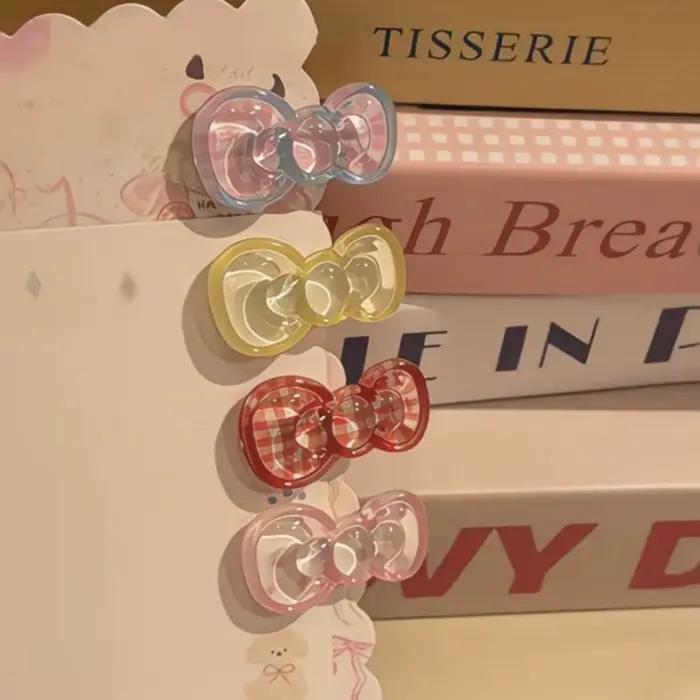 Accessoires de cheveux barrettes à nœud transparent pour filles occasions spéciales épingles à cheveux en plastique gris 4 pièces