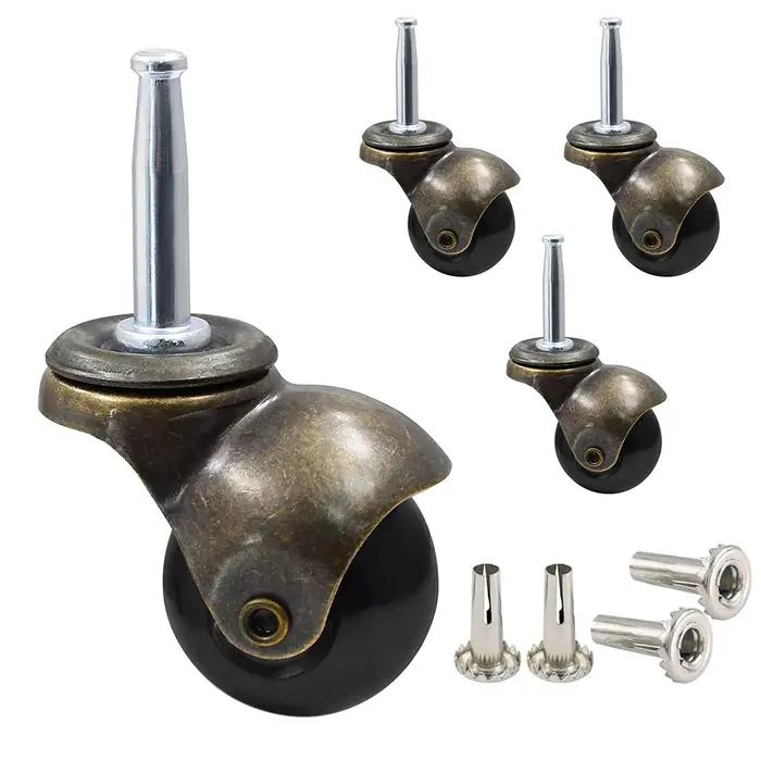 Lot de 4 roulettes à billes pour meubles, 1.5 pouces, 8x38mm, tige de montage, douille, insert de re