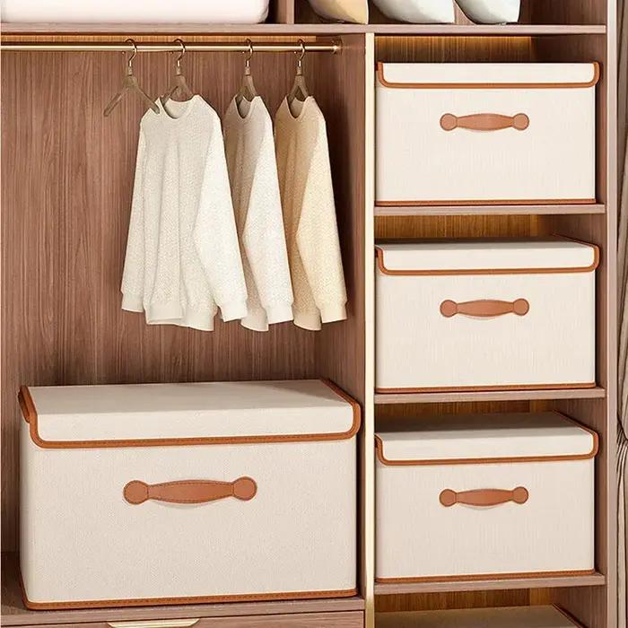 Boîte de rangement pliable en cuir PU pour vêtements