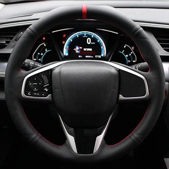 Housse de volant de voiture en cuir artificiel noir, bricolage, pour Honda Civic 10 2016-2019 CRV CR