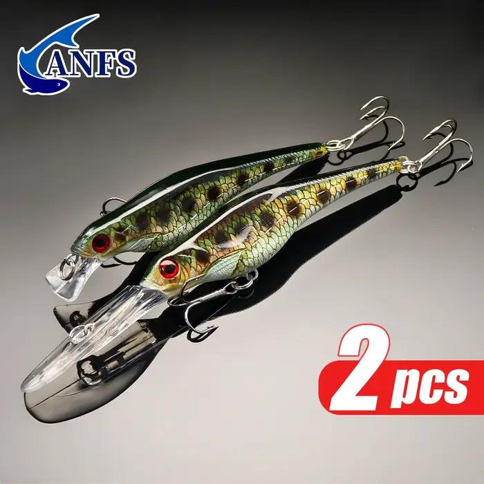 ANFS 2 pièces Kit de leurre de pêche méné coulant coloré-impression colorée assortie deux modèles réalistes