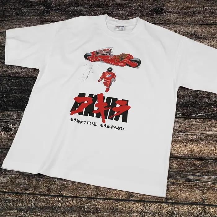 T-Shirt Akira en coton blanc homme style décontracté col rond motif dessin animé pour homme四季适用日常穿着白棉男式宽松Akira动漫图案T恤