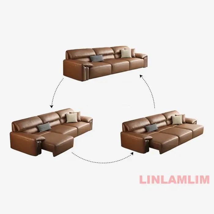 Canapé-lit convertible moderne en cuir véritable – Canapé-lit électrique multifonctionnel avec siège