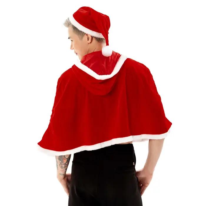 Cape de châle de Père Noël en velours de Noël, Crops sexy, Everak à capuche avec chapeau, Costume de Noël, Vêtements pelucheux Cosplay, Nouvel An
