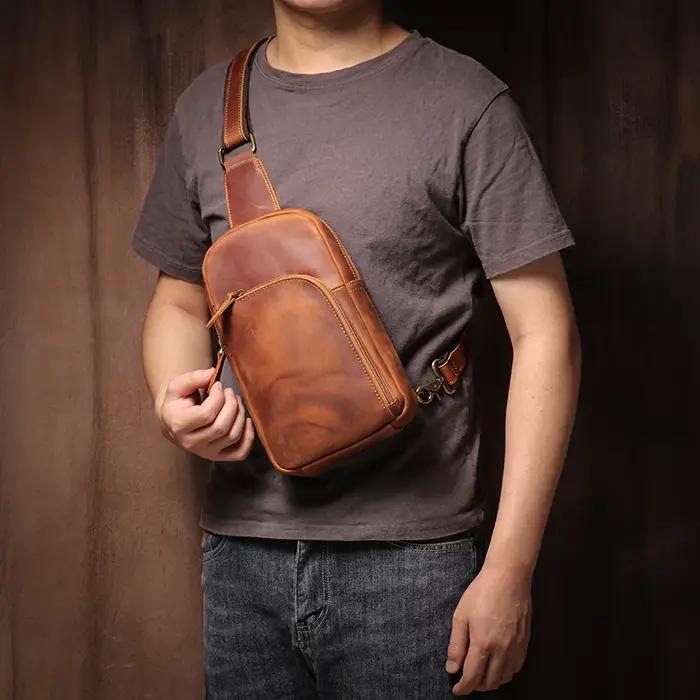 LUOKIR-Sac à Dos Vintage en Cuir group pour le dehors, Sacoche à Bandoulière de Haute Qualité