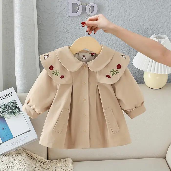 Manteau coupe-vent brodé à manches longues pour filles