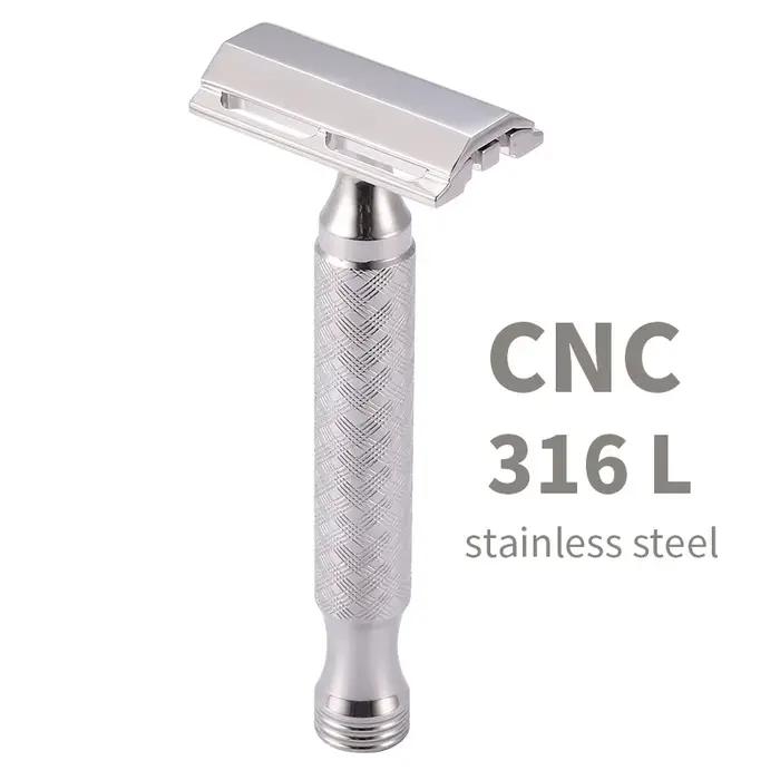 Rasoir de sécurité à Double tranchant pour hommes, matériau en acier inoxydable CNC 316 L, avec poig