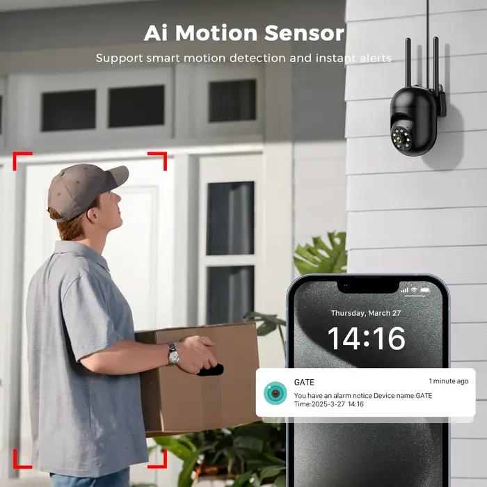 Caméra IP WiFi PTZ iCSee 4MP 2K surveillance extérieure détection IA suivi automatique vision nocturne