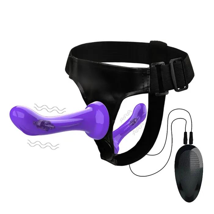 Vibrateurs à Double gode pour harnais de Bondage lesbien, jouets sexuels pour femmes, produits sexuels pour adultes lesbiens, magasins sexuels à Strapon