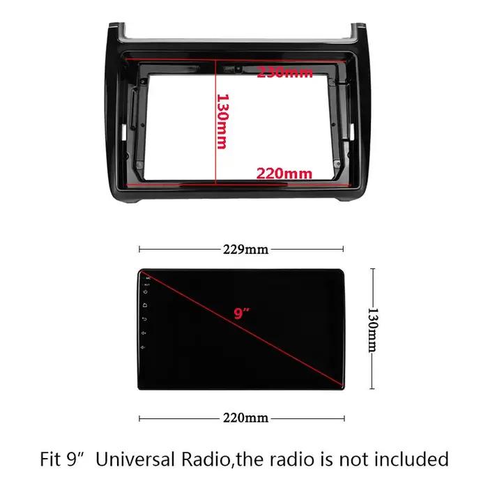Fascia de panneau d'autoradio pour Volkswagen VW Polo, 9 ", 2 Din, Prada, panneau stéréo, lunette de