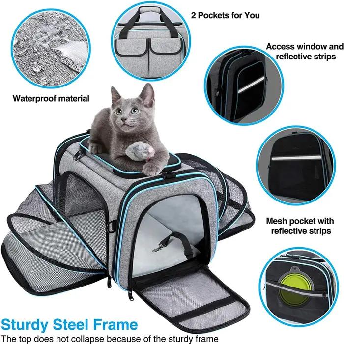 Porte-animaux extensible pour chats voyage sécurité compagnie aérienne transporteur parois souples nylon facile utilisation occasions spéciales
