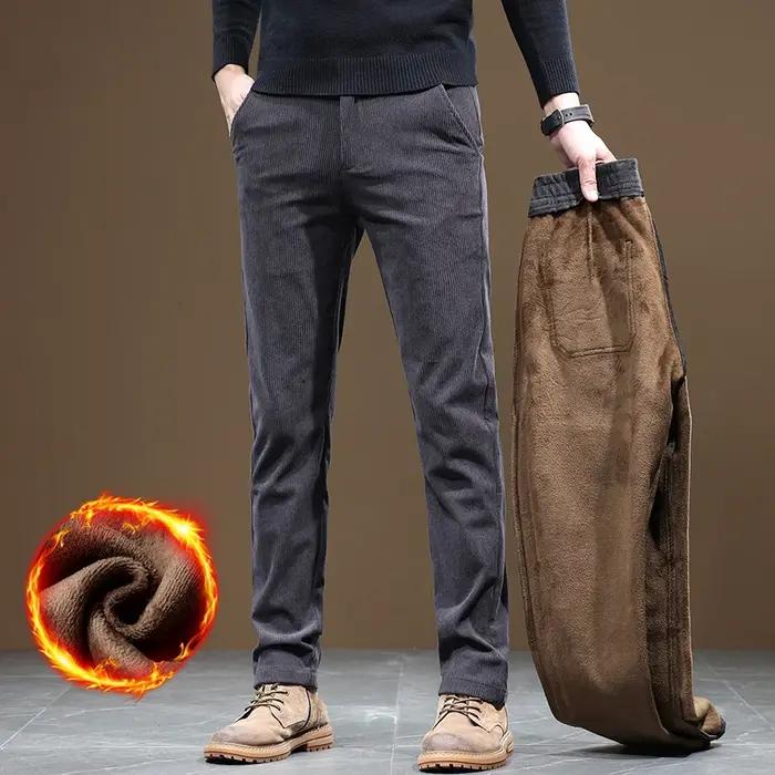 Pantalon homme hiver 2025 chaud velours côtelé business slim stretch épais gris kaki duvet décontracté