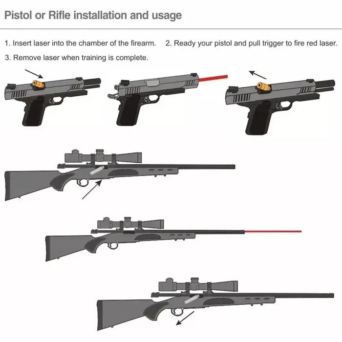 9mm/.380ACP/.40S & W/223Rem/7.62x39 Laser formation balle feu sec formateur cartouche tactique point rouge Lasers formation alésage vue