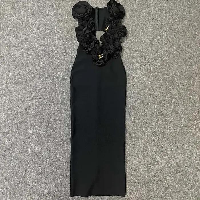 Robe moulante en dentelle rouge 3D à manches longues pour femmes, élégante et sexy pour soirées et événements spéciaux