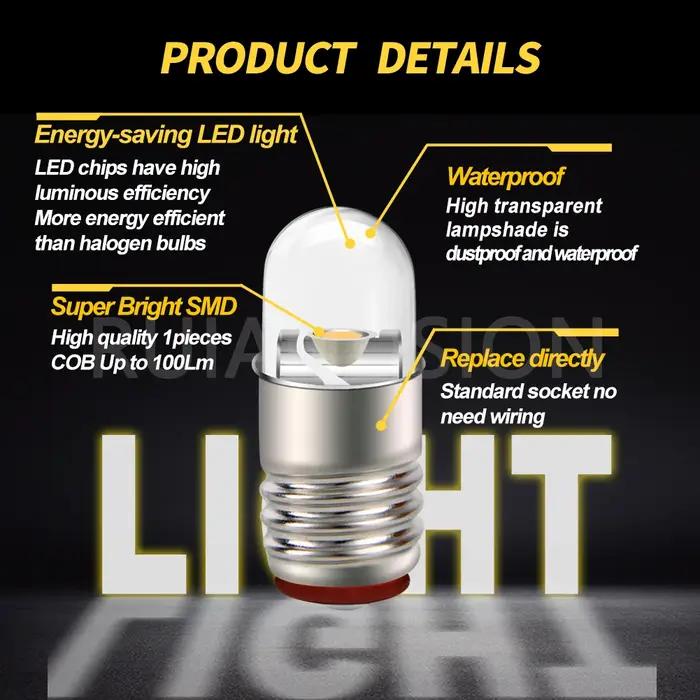 RUIAND31610-Ampoule LED à vis E5, 3V 6V 12V 24V, blanc chaud, blanc froid, 60Lm, étanche, 4.5mm, éco