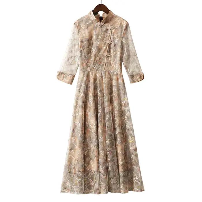 Robe mi-longue en dentelle à manches longues pour femmes, robe de soirée sexy, batterie avec piste d