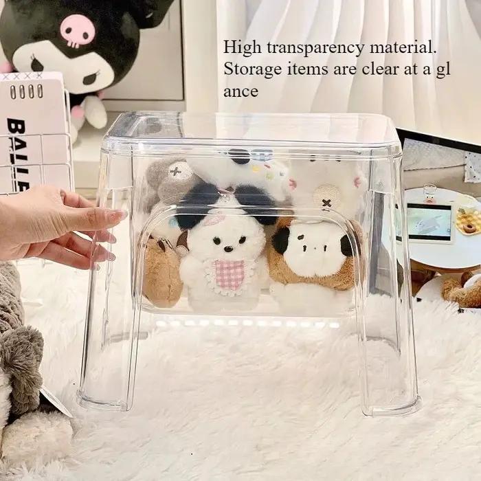 Tabouret de rangement épais transparent en PET, petit banc de salon, chaise de maison, tabouret en p