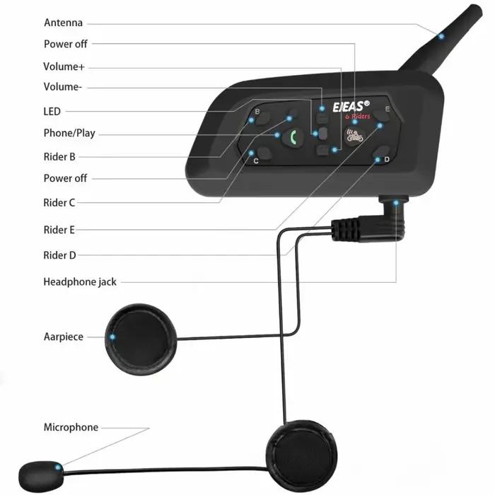 Microphone et haut-parleur 3,5 mm Ejeas V6 Pro V4 avec clip métallique pour casque de moto Vnetphone