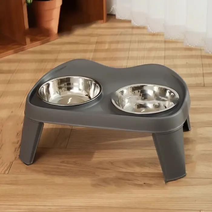 Bol pour chien en acier inoxydable, double bol, bac à nourriture détachable pour chien, grande capacité, abreuvoir pliable pour animaux de compagnie, chaton, chiot