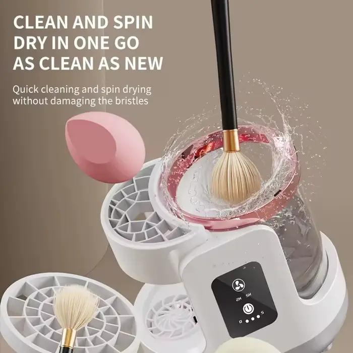 Machine de nettoyage de pinceaux de maquillage électrique 3 en 1, sécheuse de pinceaux de maquillage