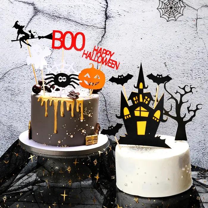 Drapeaux de gâteau en carton Halloween Citrouille Château Fantôme Sorcière Vampire Décoration Fête Anniversaire Mariage Enfant Bricolage Occasions Spéciales