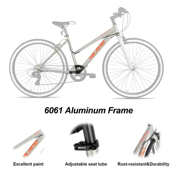 Hiland-Vélo Hybride avec Cadre en Aluminium pour Homme et Femme, Roues 700C, Vélo de Ville, Vélo de