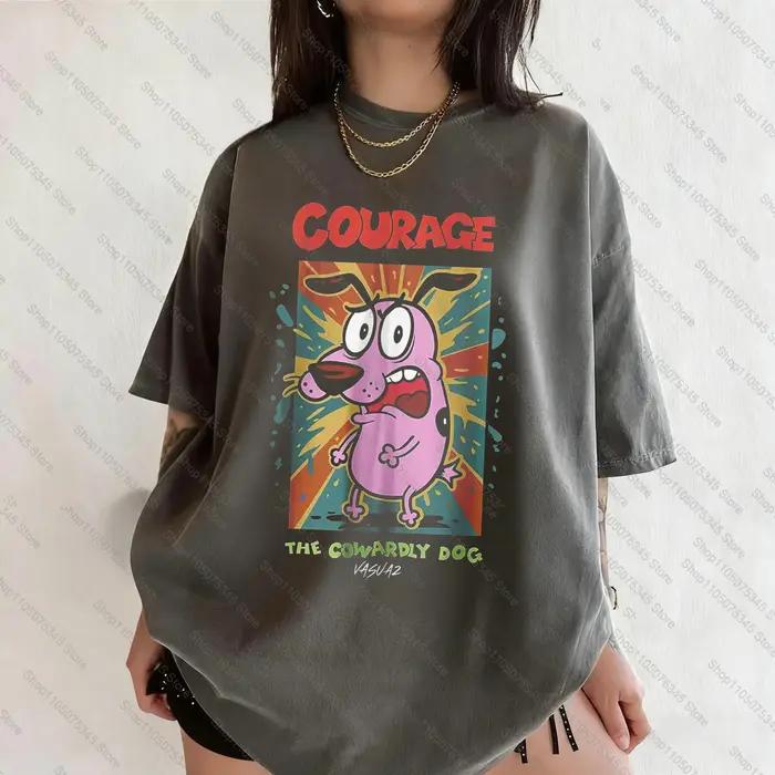 Vintage Courage le chien lâches dessin animé imprimé T-Shirt à manches courtes rétro unisexe graphique T-Shirt 90s nostalgie été Streetwear T-Shirt